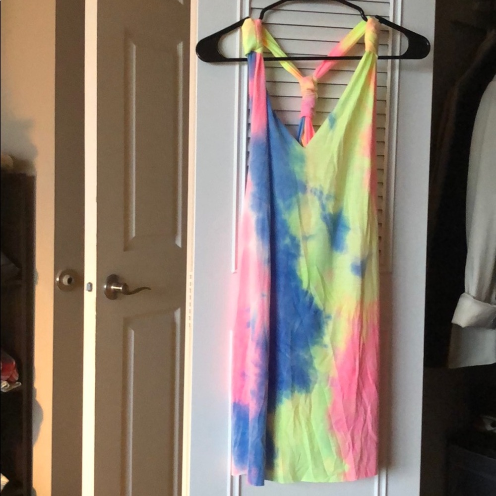 SHEIN Tie-Dye V Neck Knot Back Tank Dress